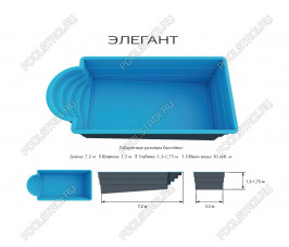 Композитный бассейн Элегант PREMIUM (7.2х3.15х1.3-1.75м) (Цвет Standart) Композитный бассейн Элегант PREMIUM (7.2х3.15х1.3-1.75м) (Цвет Standart)